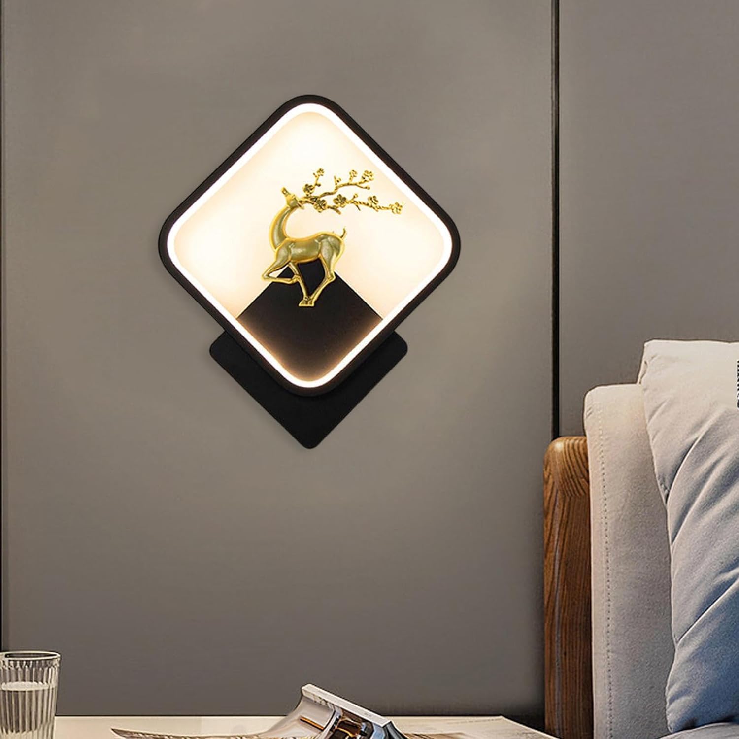 Decorative Square Shaped Wall Sconce Deer Design Lamp for Home Decoration